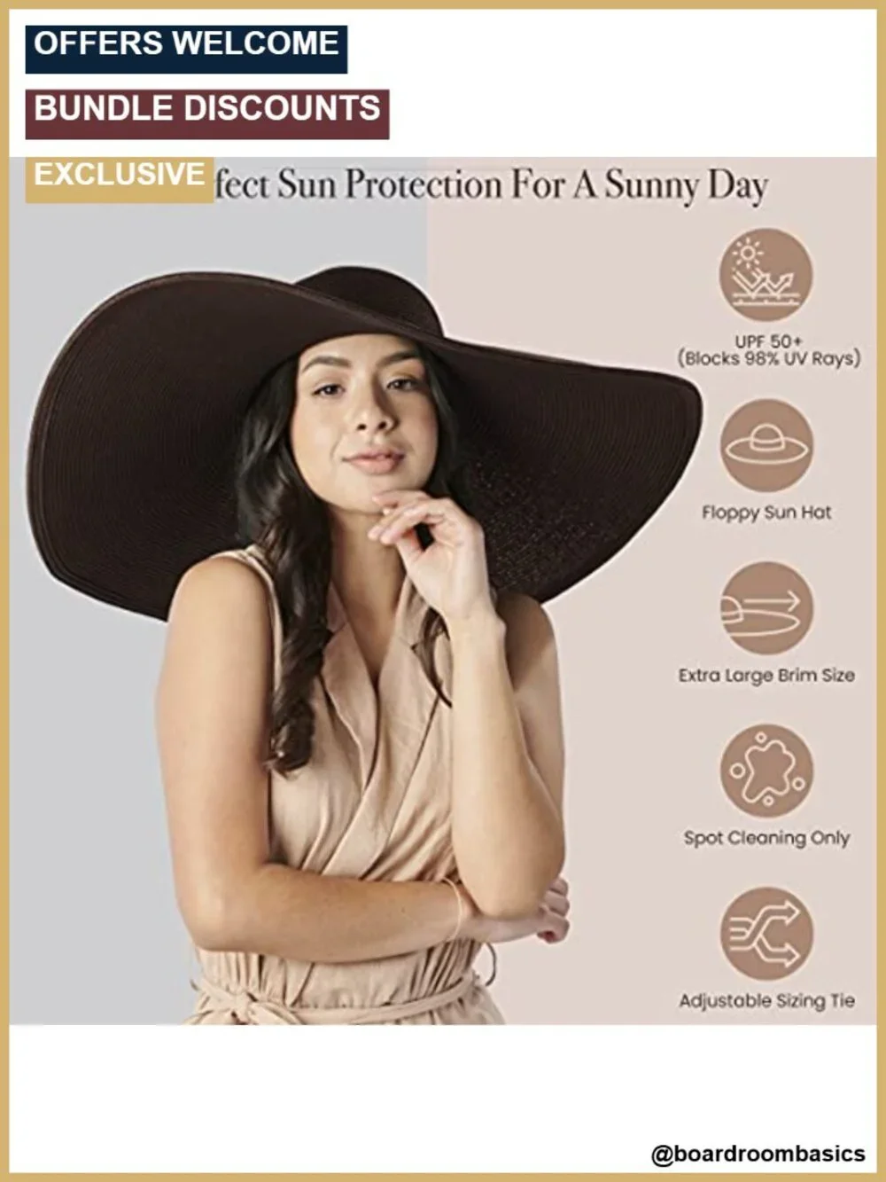 Adjustable UPF 50 Sun Hat Wide Brim Floppy Ultrabraid Hat